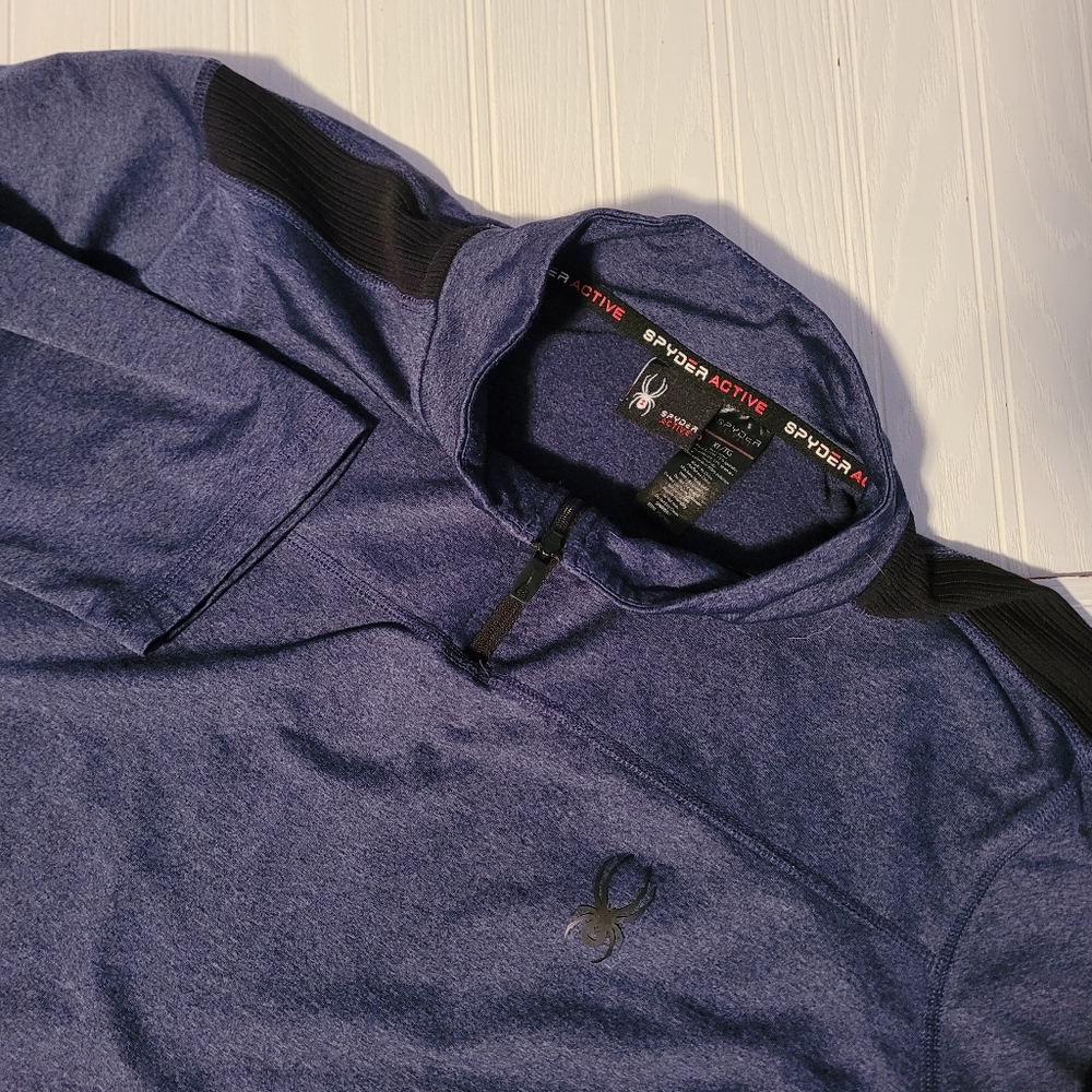 Spyder Active 1/4 Zip Mens Performance Blue Pullover Sweater Spyder Chest Hit